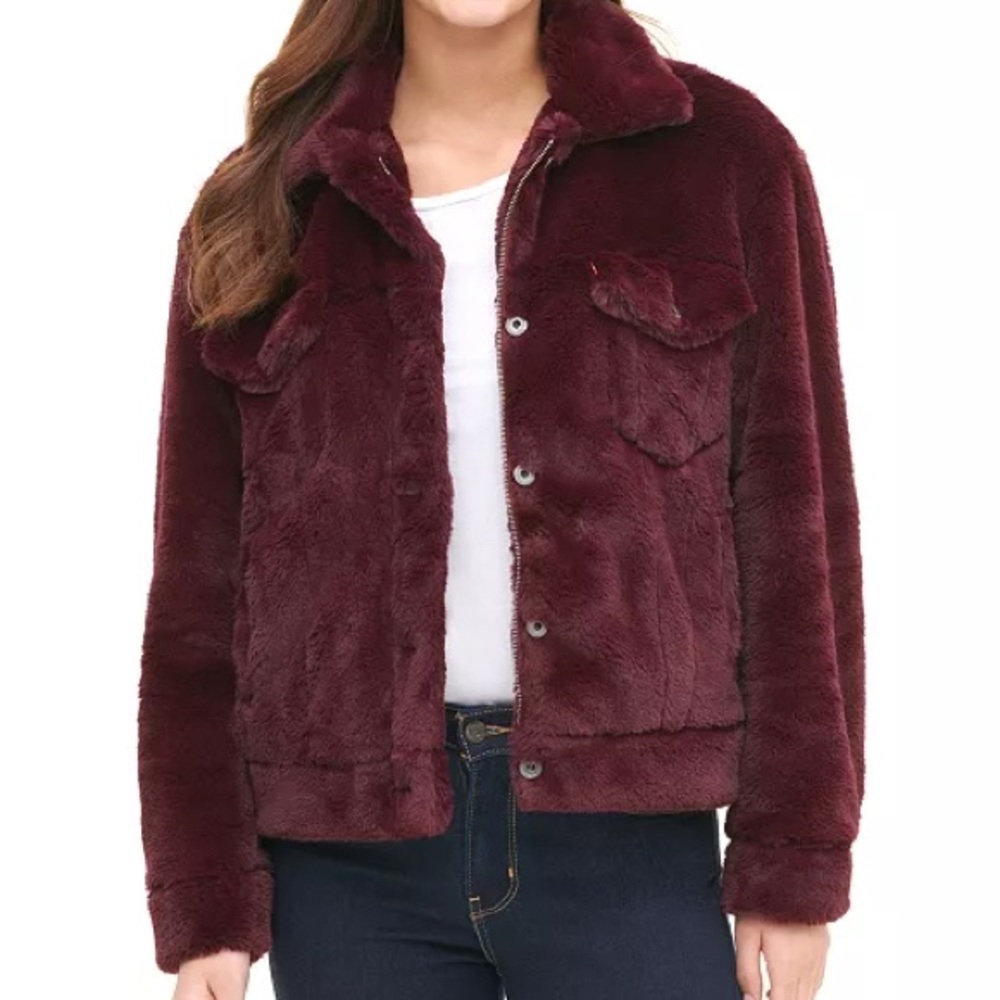Levi's Women’s Faux Fur Trucker Jacket in Maroon